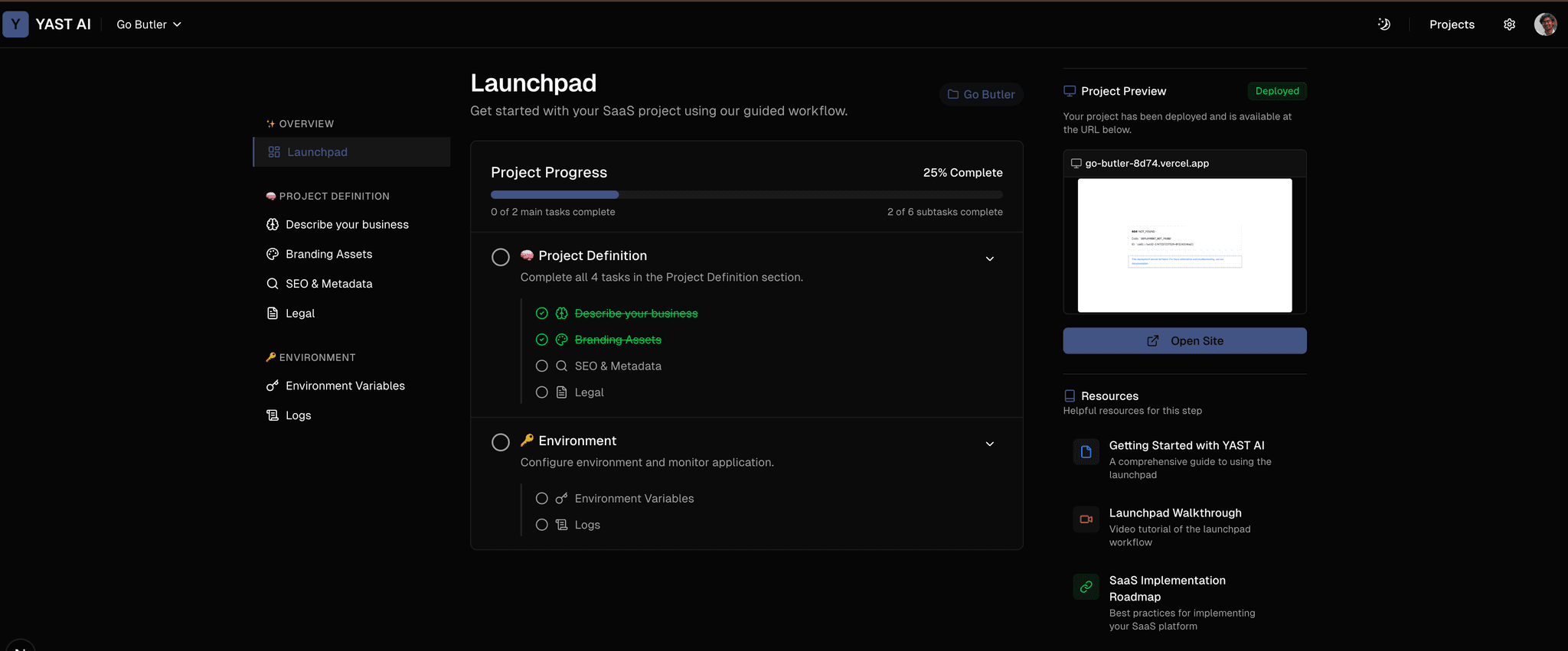 Yast Launchpad - No-code SaaS builder interface